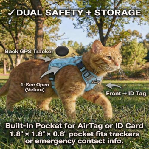 Luxelle Escape-Proof Cat Harness and Leash Set – Adjustable No Pull Soft Vest with 360° Reflective Straps, Built-in Pocket & Wrist Strap, Breathable Mesh Outdoor Harness for Cats & Kittens