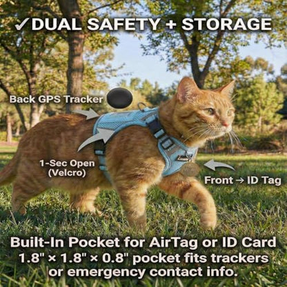Luxelle Escape-Proof Cat Harness and Leash Set – Adjustable No Pull Soft Vest with 360° Reflective Straps, Built-in Pocket & Wrist Strap, Breathable Mesh Outdoor Harness for Cats & Kittens