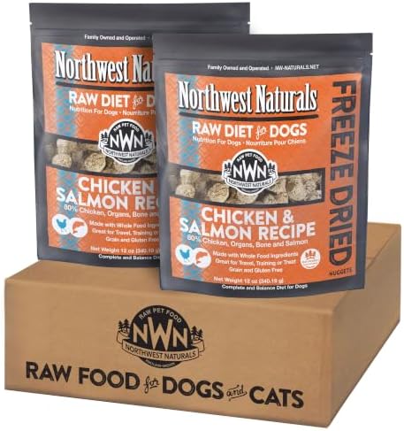 Northwest Naturals Freeze-Dried Chicken & Salmon Dog Food - Bite-Sized Nuggets - Grain-Free, High-Protein, Raw Diet, Human-Grade Ingredients, All Natural, Omega-3 for Skin & Coat - 12 Oz (Pack of 2)