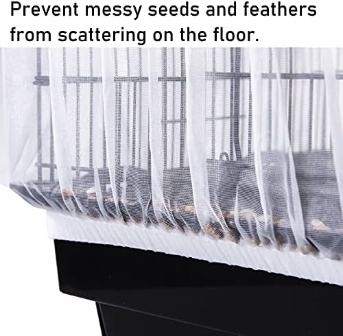 Tamu style Bird Cage Seed Catcher, Large, Stretchy Form Fitting Mesh Skirt Cover for Parrot Enclosures, Light and Breathable Fabric, Prevent Scatter and Mess, Reusable,Adjustable, Lightweight,Black