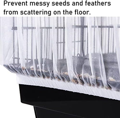 Tamu style Bird Cage Seed Catcher, Stretchy Mesh Skirt, 55-100 inch, White