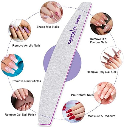 Canvalite 25 PCS Nail File Professional Nail Files Reusable Double Sided Emery Board(100/180 Grit) Nail Styling Tools for Home and Salon Use