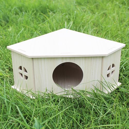 Amonk Triangle Hamster Hideout Wooden Syrian Hamster Toys, 8x8x4in