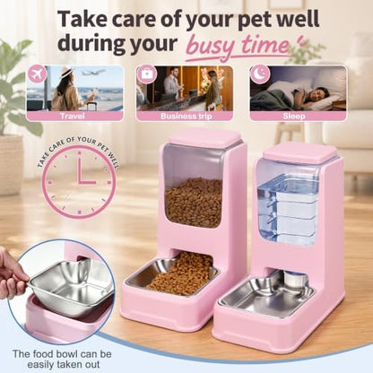 Automatic Cat Dog Feeder and Water Dispenser Set with Stainless Steel Bowl