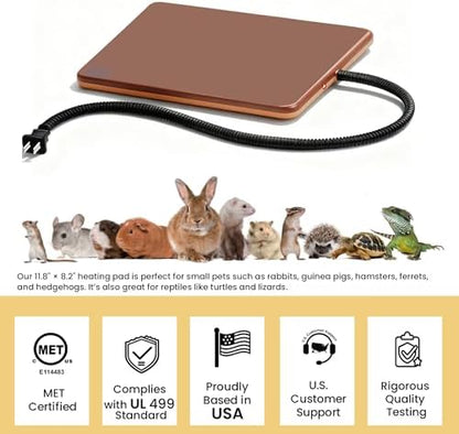 Small Animal Heating Pad, Small Animal Bed, Outdoor/Indoor Winter Thermal Heating Pad for Rabbits, Guinea Pigs & Chickens, Waterproof & Chew-Resistant, Energy-Efficient (S:11.8" x 8.2“)