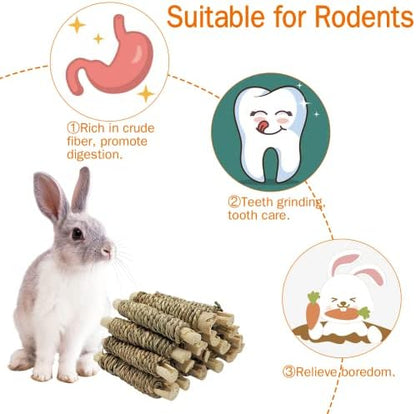 Fhiny 18 PCS Guinea Pig Chew Toys, Natural Seagrass Sweet Bamboo Molar Sticks for Teeth Bunny Chew Toys Cage Accessories for Rabbit Bunny Guinea Pig Chinchilla Hamster