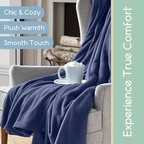 Vellux King Size Microfleece Blanket - All-Season Comfort, Supersoft Lightweight Throw for Bed, Couch, Sofa or Travel, Pet-Friendly, Navy, King (Pack of 2)