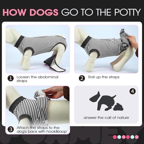 FUAMEY Dog Recovery Suit Male,Dogs Surgery Neuter Suits Puppy Spay Shirts for Female Protect Dog's Skin Anti Licking Abdominal Wounds Doggie Onesie Pet Bodysuit Alternative to Cone Gray Stripes XXL