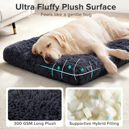 JOEJOY Large Dog Bed Crate Pad, Deluxe Plush Washable Dog Beds Fulffy Soft Kennel Pad Anti-Slip Pet Sleeping Mat for Extra Large Medium Small Dogs, 47" x 29", Dark Grey