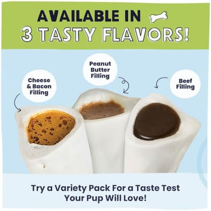Pawstruck Large 5-6" Filled Dog Bones, Peanut Butter Flavor - Made in USA, Long Lasting Stuffed Femur for Aggressive Chewers, Dental Treat - Pack of 3, Packaging May Vary