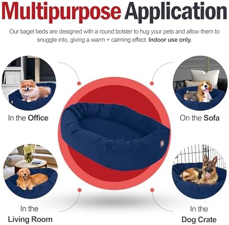 Majestic Pet 52 Inch Suede Calming Dog Bed Washable – Cozy Soft Round Dog Bed w/Spine Support for Dogs to Rest Head - Fluffy Donut Dog Bed 52x35x11 (Inch) - Round Pet Bed X- Large – Navy (2025)
