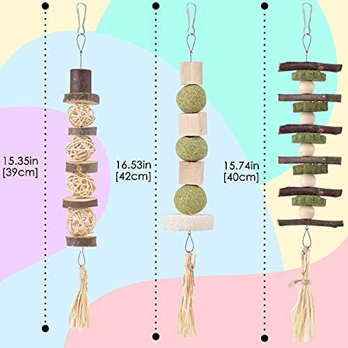Bissap 3PCS Bunny Chew Toys, Natural Hanging Molar Treats for Small Pets
