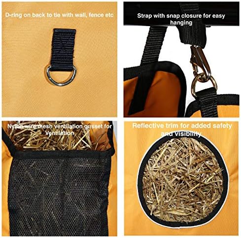 Majestic Ally 1200 D Hay Feeder Tote Bag for Horses, Sheep with Reflective Trim- Reduces Waste - Comes with 36” Hay Net. (Turquoise)