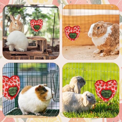 Rabbit Hay Feeder, 1 Hole Hanging Hay Bag for Rabbits Guinea Pig Bunny Chinchillas Washable Rabbit Hay Holder 10.6x11.8inch
