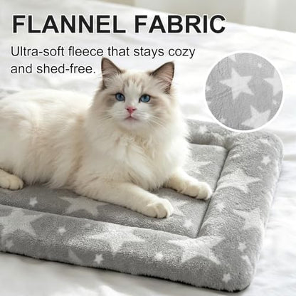 Dog Bed Mat, Reversible Crate Pad & Cute Dog Bed - Machine Washable Kennel Mat with Ultra Soft (Big&Small Stars Gray, 18" L x 14" W x 1.5" Th)