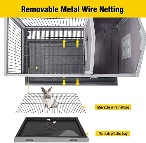 Aivituvin Rabbit Hutch Indoor Bunny Cage Outdoor Bunny House with Wire Floor Leakproof Plastic Tray