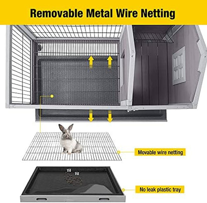 Aivituvin Rabbit Hutch Indoor Bunny Cage Outdoor Bunny House with Wire Floor Leakproof Plastic Tray