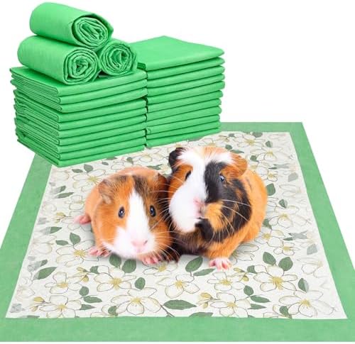 Fhiny 100 PCS Disposable Guinea Pig Pee Pads, 13'' x 18'' Super Absorbent Rabbit Cage Liner Odor Control Small Pet Cage Training Pads for Rabbit Bunny Ferret Cat Puppy and Other Small Animals