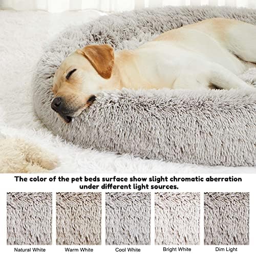 Western Home Calming Donut Large Dog Bed Pet Bed,36" White Khaki