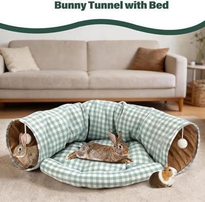 BWOGUE Bunny Tunnel Bed, 2-in-1Collapsible Rabbit Tunnel Hideout with Mat