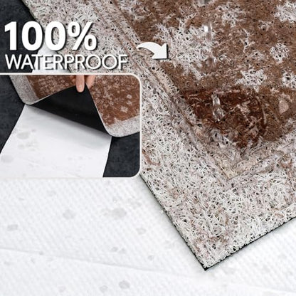 Cat Litter Mat Litter Trapping Mat, 24"x15" Waterproof Urine Proof Litter Box Mat Catcher Mat Non-Slip Washable for Kitty Kitten, Brown