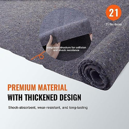 VEVOR Moving Blankets, 72" x 54", 21 lbs/dz Weight, 12 Packs, Professional Recycled Cotton Packing Blanket, Large Heavy Duty Shipping Mover Pads Perfect for Protecting Furniture, Floors, Appliances