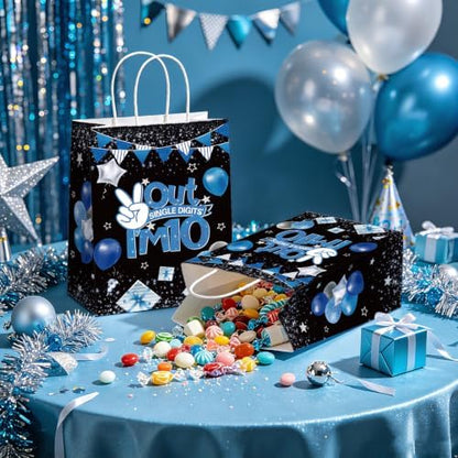 16 Pcs 10th Birthday Party Favor Bags Blue and Black 10th Goodie Bags