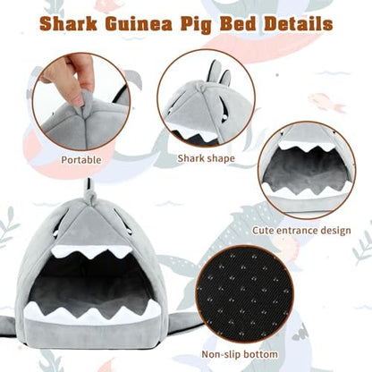 YUEPET Guinea Pig Bed 2 Pack, Warm Guinea Pig Hideouts, Shark & Giraffe