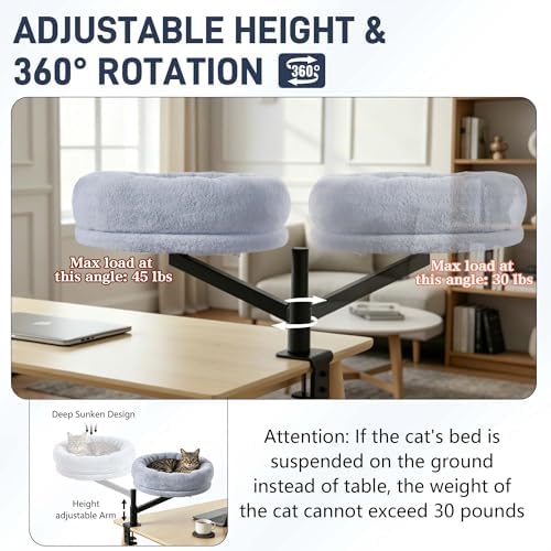 ANWA Cat Desk Bed for Indoor Cats, Heavy Duty Desk Hammock Cat Bed, Gray