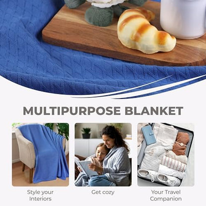 Superior Cotton Blanket, Lightweight, Breathable Bedding, Throw, Merritt Blue