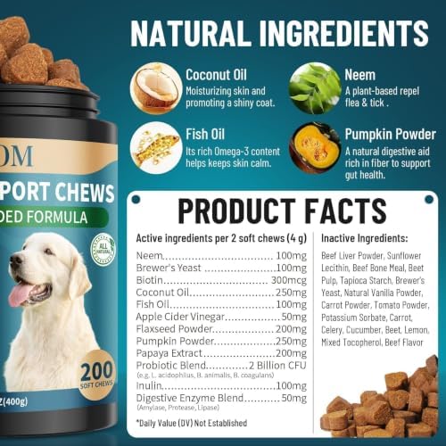 Flea and Tick Prevention for Dogs Chewable, 200 Soft Treats Beef Flavor