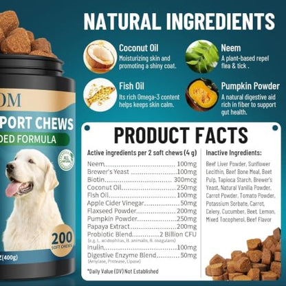 Flea and Tick Prevention for Dogs Chewable, 200 Soft Treats Beef Flavor