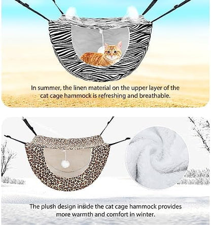 Unittype 2 Pieces Cat Cage Hammock Hanging Pet Bed, 2 Styles, Leopard