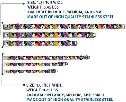 Disney Pet Collar, Dog Collar Metal Seatbelt Buckle, Mickey Mouse Expressions Multi Color White Black, 13 to 17 Inches 1.5 Inch Wide