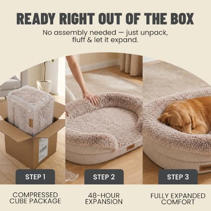 Miorun Fluffy Orthopedic Dog Beds Large Sized Dog, 48" Bolster Sofa Bed