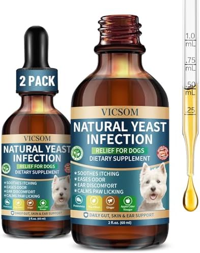 VICSOM Dog Yeast Infection Treatment, Natural Itchy Skin Ear Support, 60ml x2