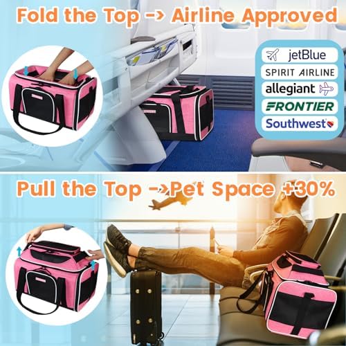 Petskd Top-Expandable Small Pet Carrier 17"x12"x8.5" Airline Approved