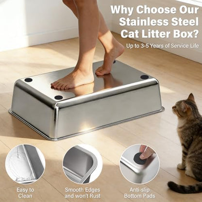 Stainless Steel Litter Box with Lid, XL Large Enclosed Cat Litter Box