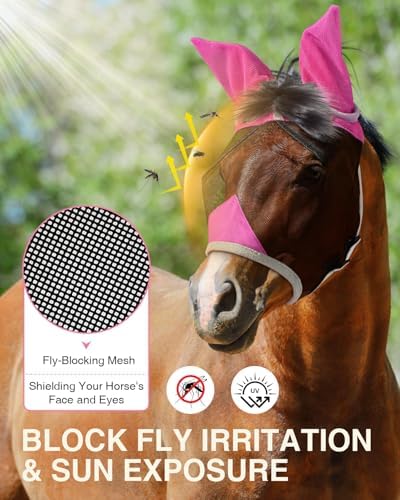 Hilltown Fly Mask for Horse with Ears - Cob, Pink