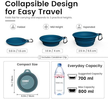 OHMO Large Collapsible Dog Bowls for Travel, 27oz, 2pcs, Dark&Light Blue