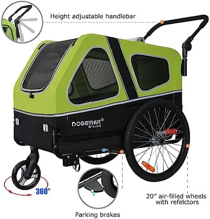 DOGGYHUT® S-Line XL Pet Bike Trailer & Stroller for Large Dogs Up to 100 lbs, Folding Dog Cart with Shock-Absorbing Suspension Wheels, Low Center of Gravity, Parking Brakes