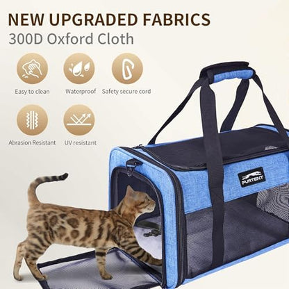 Pet Carrier Airline Approved, Soft Sided Cat Carrier for Small Pets up to 13 lbs, TSA Approved Dog Travel Bag, Portable Soft Sided Pet Carrier for Kittens and Puppies (Blue, Travel Litter Box)