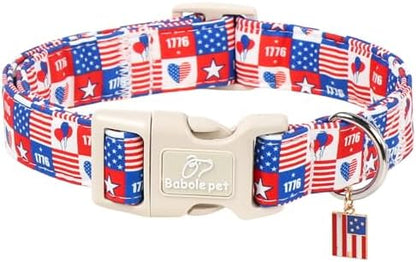 4th of July Dog Collar Blue Patriotic Dog Collars for Medium Dogs - Lightweight Adjustable 1776 Boy Girl Puppy Collars Cute Independence Day Male Female Dogs Collar M