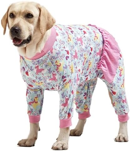 LovinPet Large Breed Dog Pajamas Bodysuit, Unicorn Seafoam Print, 3XL