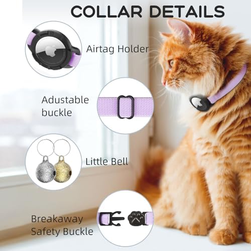 AirTag Cat Collars, Stretchy Collar with Air Tag Holder and Bell