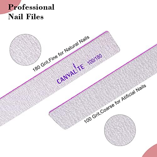 Canvalite 12pcs 100/180 Grit Coarse Nail Files for Acrylic Nails Professional Nail File Reusable Emery Board Nail Styling Tools for Home and Salon Use