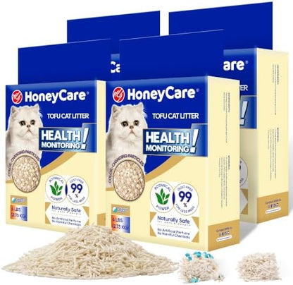 HoneyCare Health Monitoring Tofu Cat Litter | Natural Plant-Based Formula | Not Sticking to Litter Box | 99% Dust-Free & Low Tracking | Flushable Cat Litter |Urine Occult Blood Test| 24-lbs