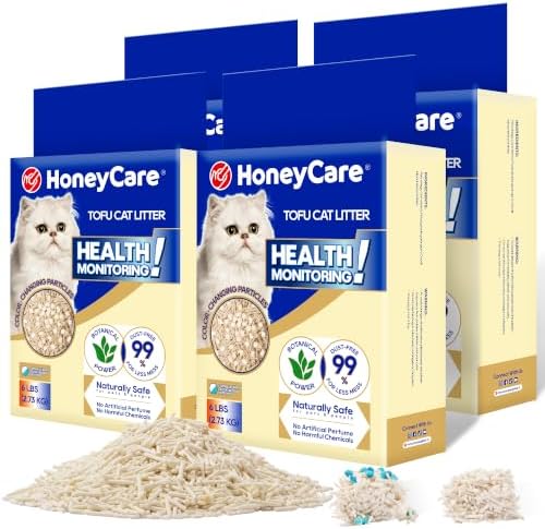 HoneyCare Health Monitoring Tofu Cat Litter | Natural Plant-Based Formula | Not Sticking to Litter Box | 99% Dust-Free & Low Tracking | Flushable Cat Litter |Urine Occult Blood Test| 24-lbs