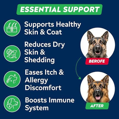 Omega 3 for Dogs - Fish Oil Skin & Coat Supplement, Itch & Allergy Support