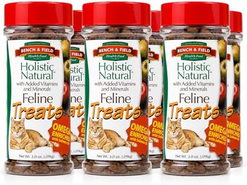 Bench & Field Holistic Natural Healthy Kitty Cat Treats | Crunchy Fish-Shaped Bites | Delicious Seafood Flavored Snack, 3-Ounce (Pack of 6 Bottles)
